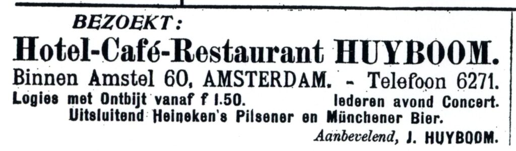 advertentie uit 1910 hotel café restaurant Huyboom 